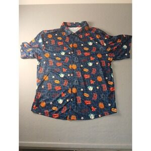 Men's Official Boston Red Sox Shirt Button Up Short Sleeve XL Stretch Baseball